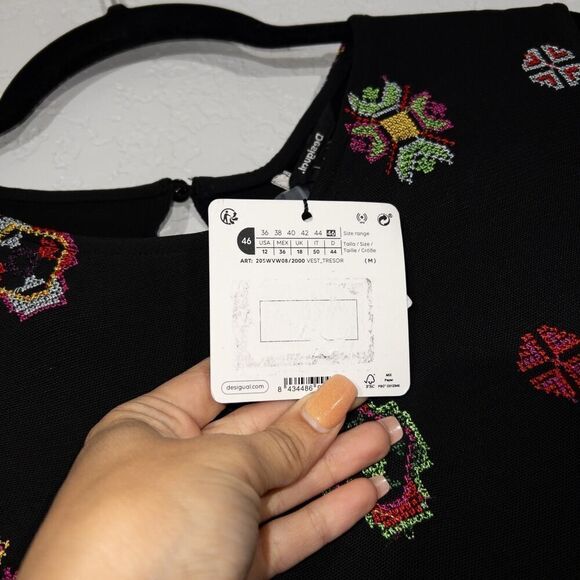 NWT Desigual Black Embroidered Shift Dress Size 46 / 12 US - Picture 7 of 11